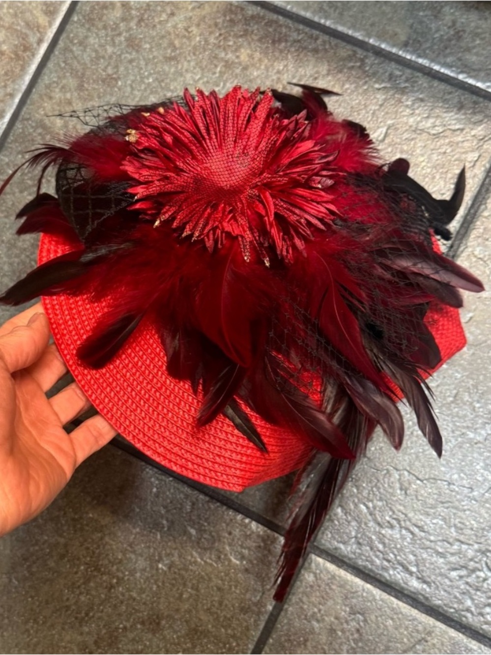 Red Feathered Women's Fascinator Hat